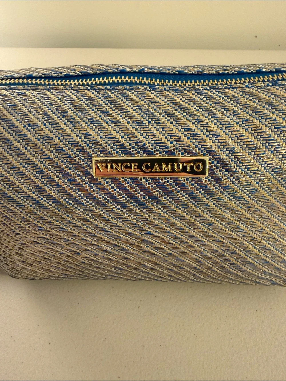 Vince Camuto Cosmetic Bag w/ Starfish and Tasseled Zipper in Blue/Gold - NWT